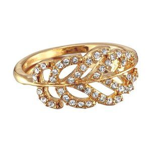 Palm Tree Leaf Pavé Ring Goldtone size 6